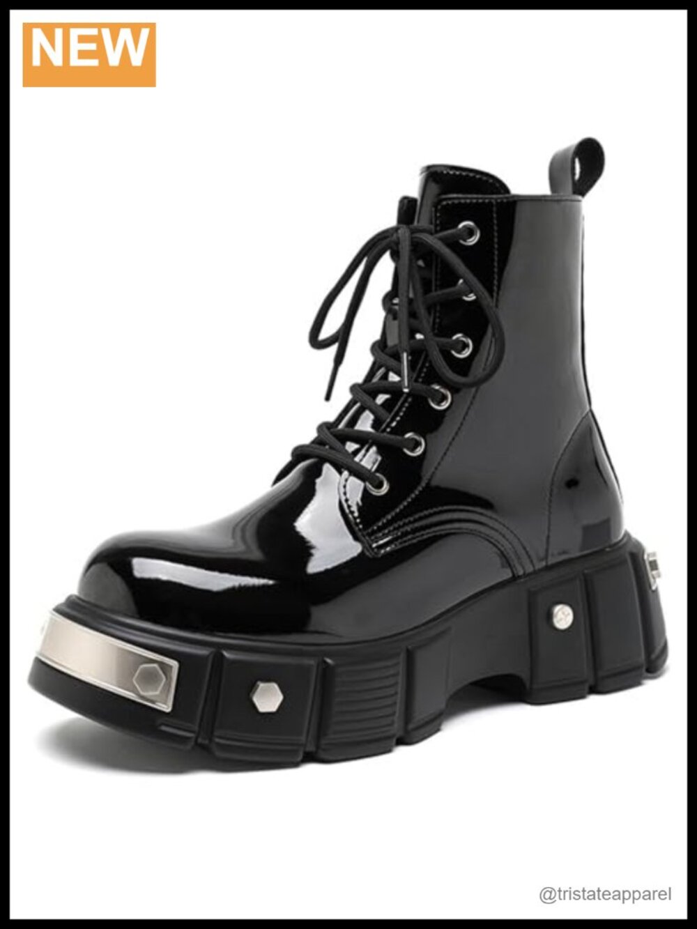 Men's Lace Up Platform Motorcycle Boots Faux Leather Ankle Boots Side Zipper